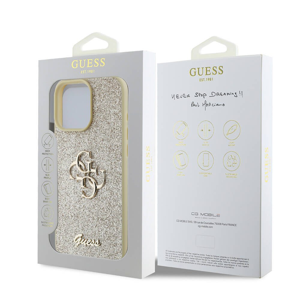 iPhone 16 Pro Max Kılıf Guess Orijinal Lisanslı 4G Büyük Metal Logolu Glitter Kılıf