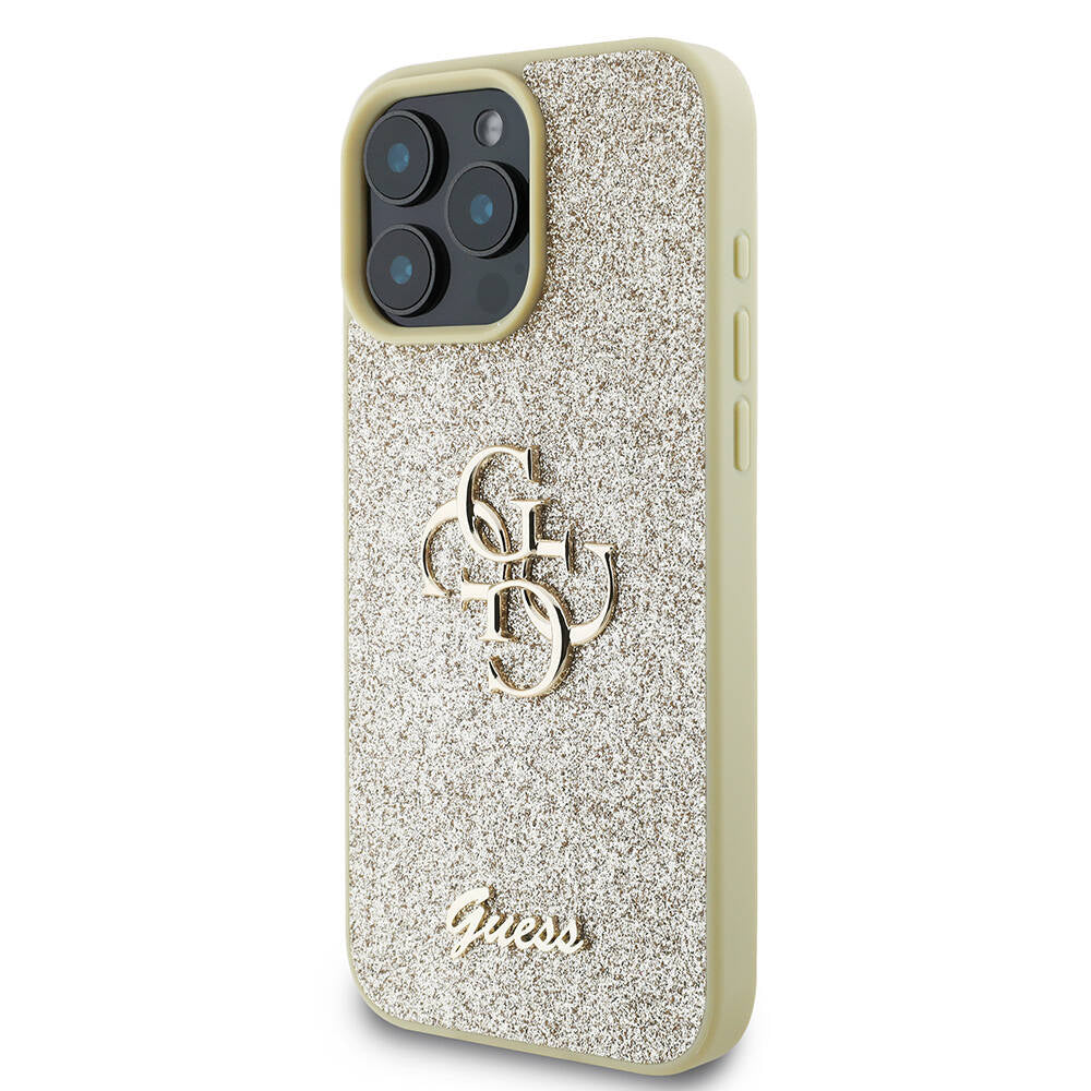 iPhone 16 Pro Max Kılıf Guess Orijinal Lisanslı 4G Büyük Metal Logolu Glitter Kılıf