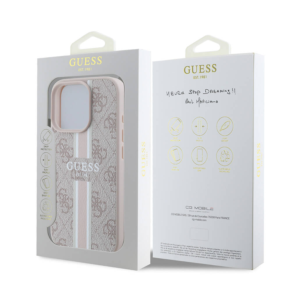 iPhone 16 Pro Max Kılıf Guess Orijinal Lisanslı M-safe Şarj Özellikli 4G Şerit Tasarımlı Printed Kılıf