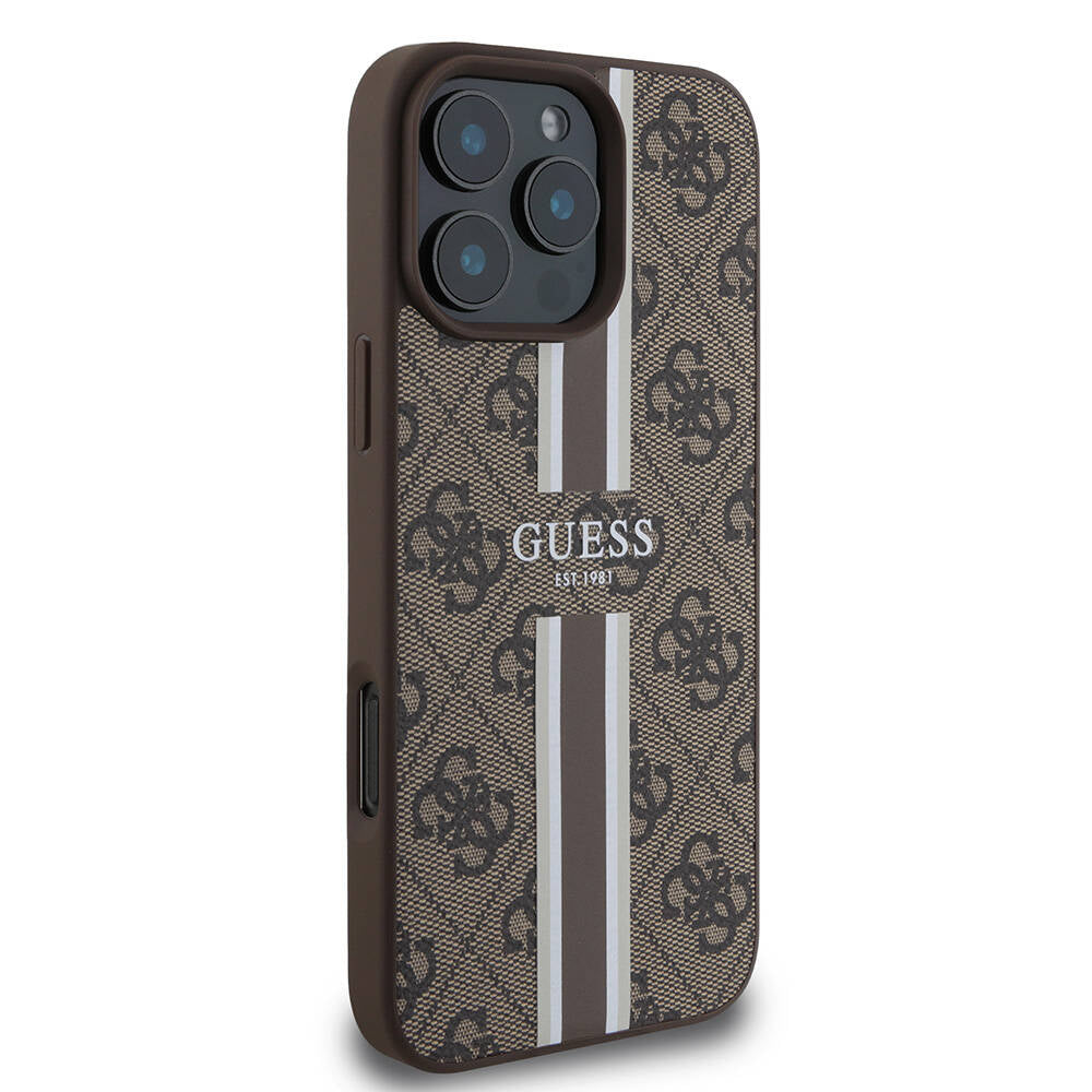 iPhone 16 Pro Max Kılıf Guess Orijinal Lisanslı M-safe Şarj Özellikli 4G Şerit Tasarımlı Printed Kılıf