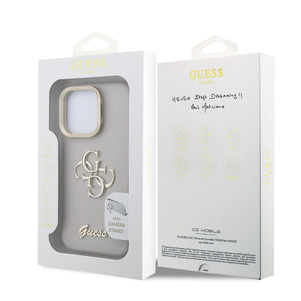 iPhone 16 Pro Max Kılıf Guess Orijinal Lisanslı Grained Yazı Logolu Kamera Standlı Kılıf