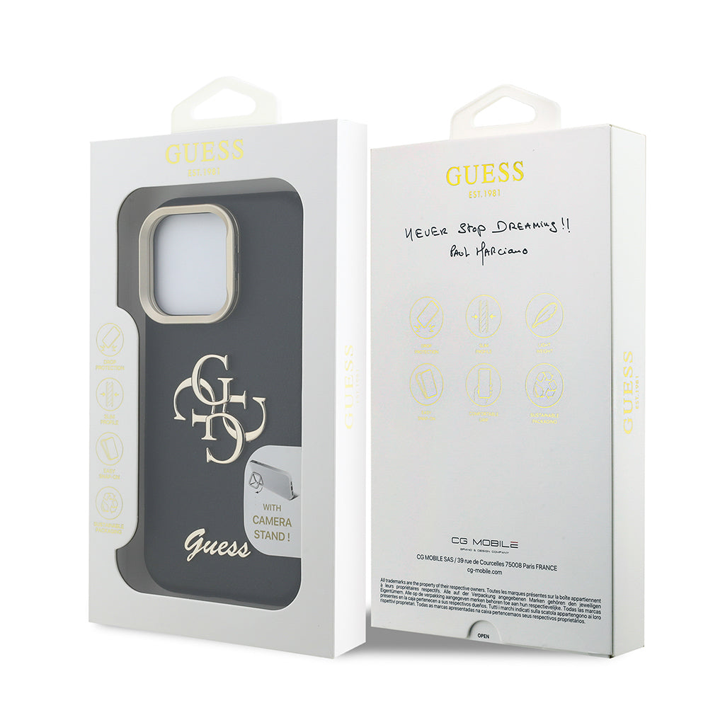 iPhone 16 Pro Max Kılıf Guess Orijinal Lisanslı Grained Yazı Logolu Kamera Standlı Kılıf