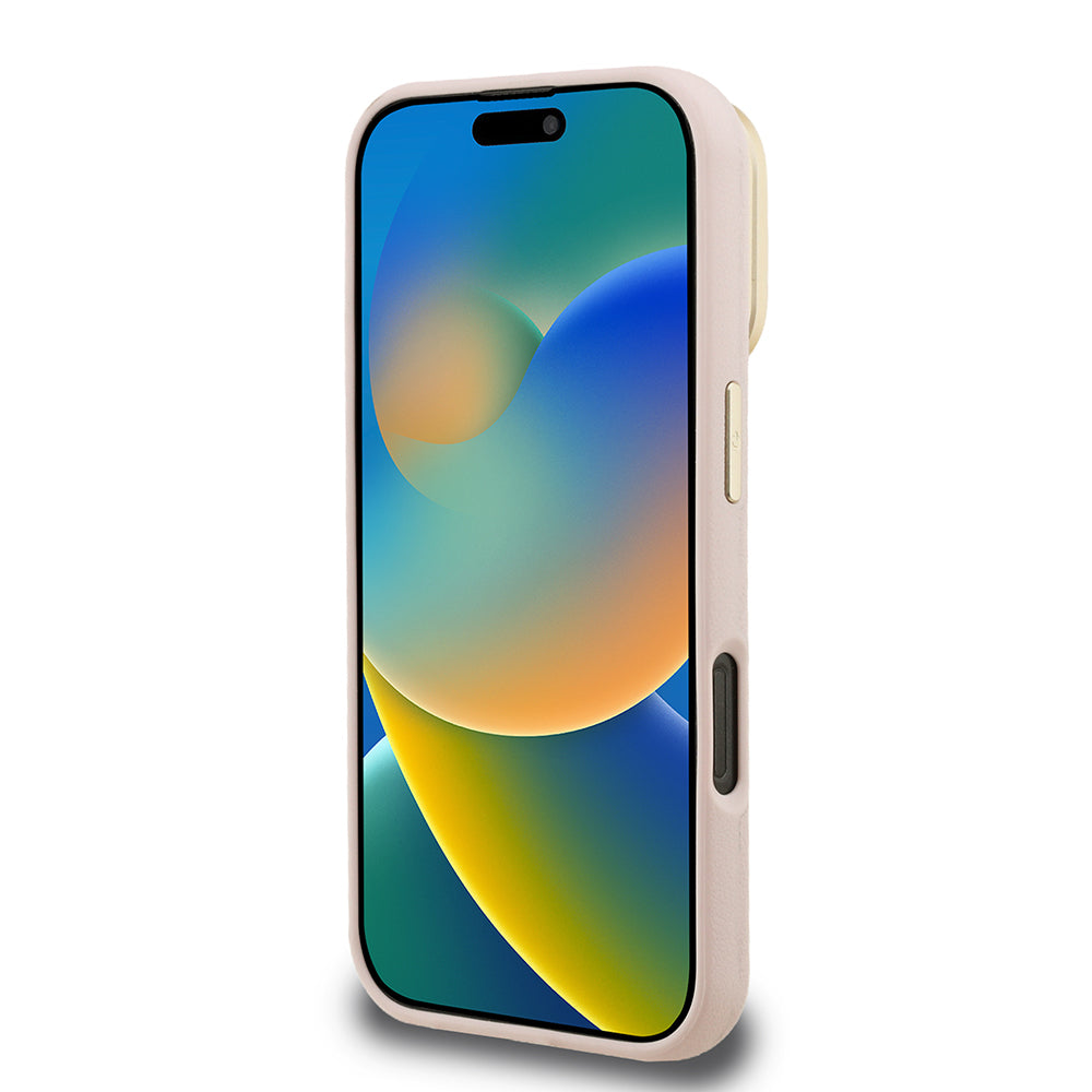 iPhone 16 Pro Max Kılıf Guess Orijinal Lisanslı Grained Yazı Logolu Kamera Standlı Kılıf