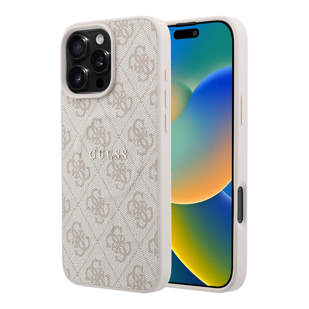 iPhone 16 Pro Max Kılıf Guess Orijinal Lisanslı M-safe Kabartmalı 4G Desenli Yazı Logolu Kılıf