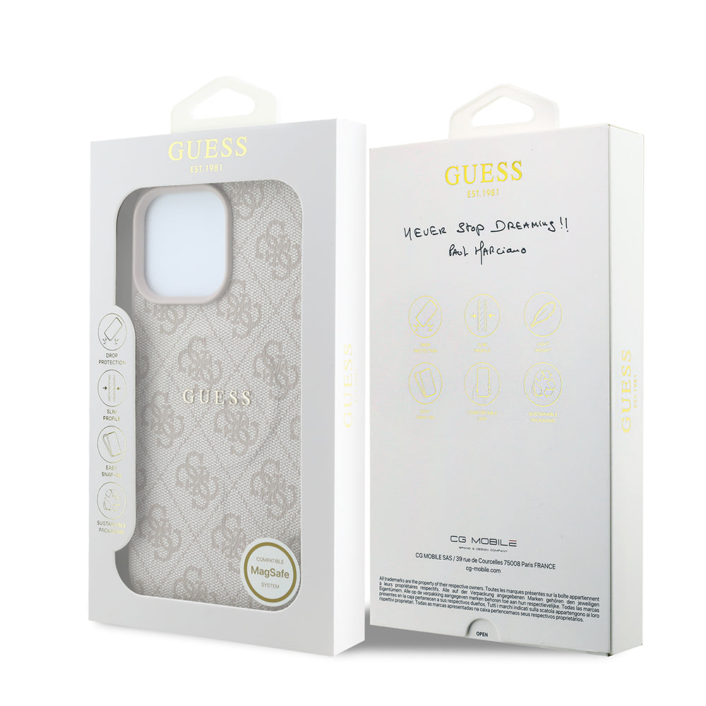 iPhone 16 Pro Max Kılıf Guess Orijinal Lisanslı M-safe Kabartmalı 4G Desenli Yazı Logolu Kılıf