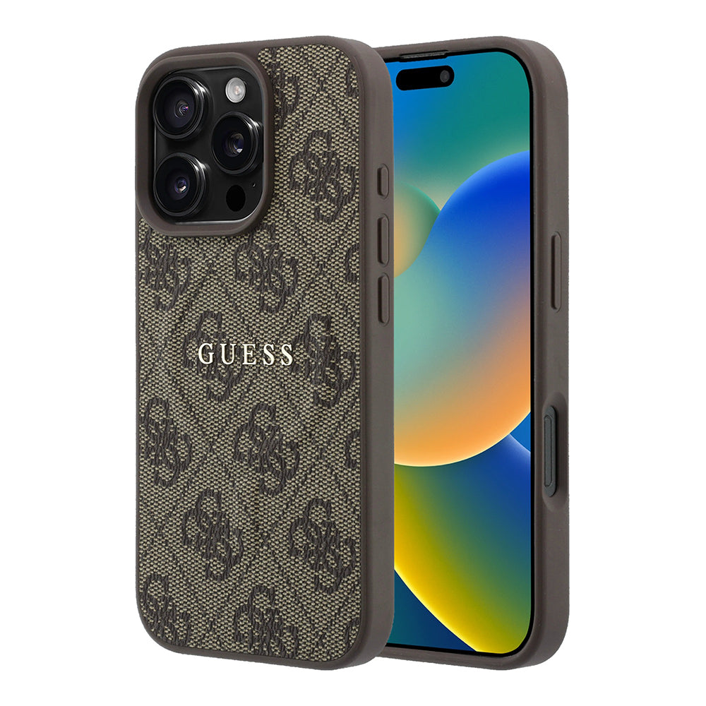 iPhone 16 Pro Max Kılıf Guess Orijinal Lisanslı M-safe Kabartmalı 4G Desenli Yazı Logolu Kılıf