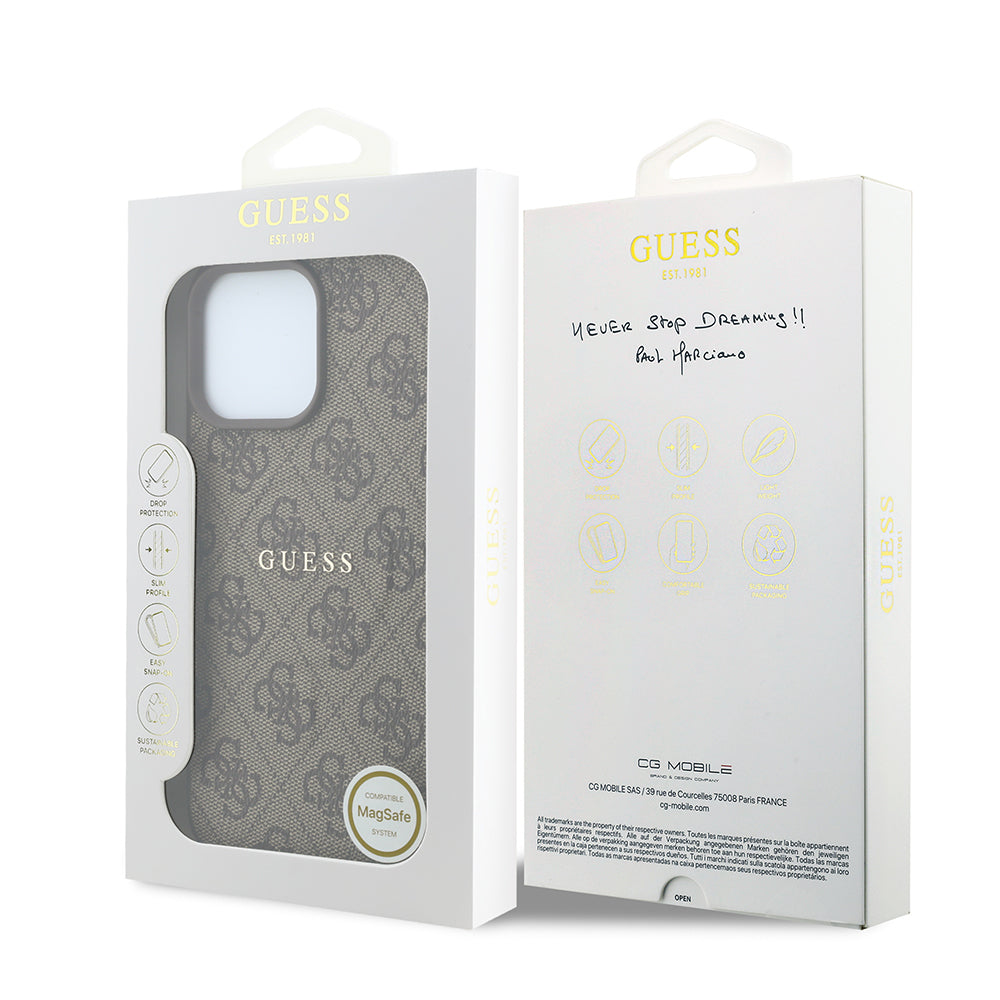 iPhone 16 Pro Max Kılıf Guess Orijinal Lisanslı M-safe Kabartmalı 4G Desenli Yazı Logolu Kılıf