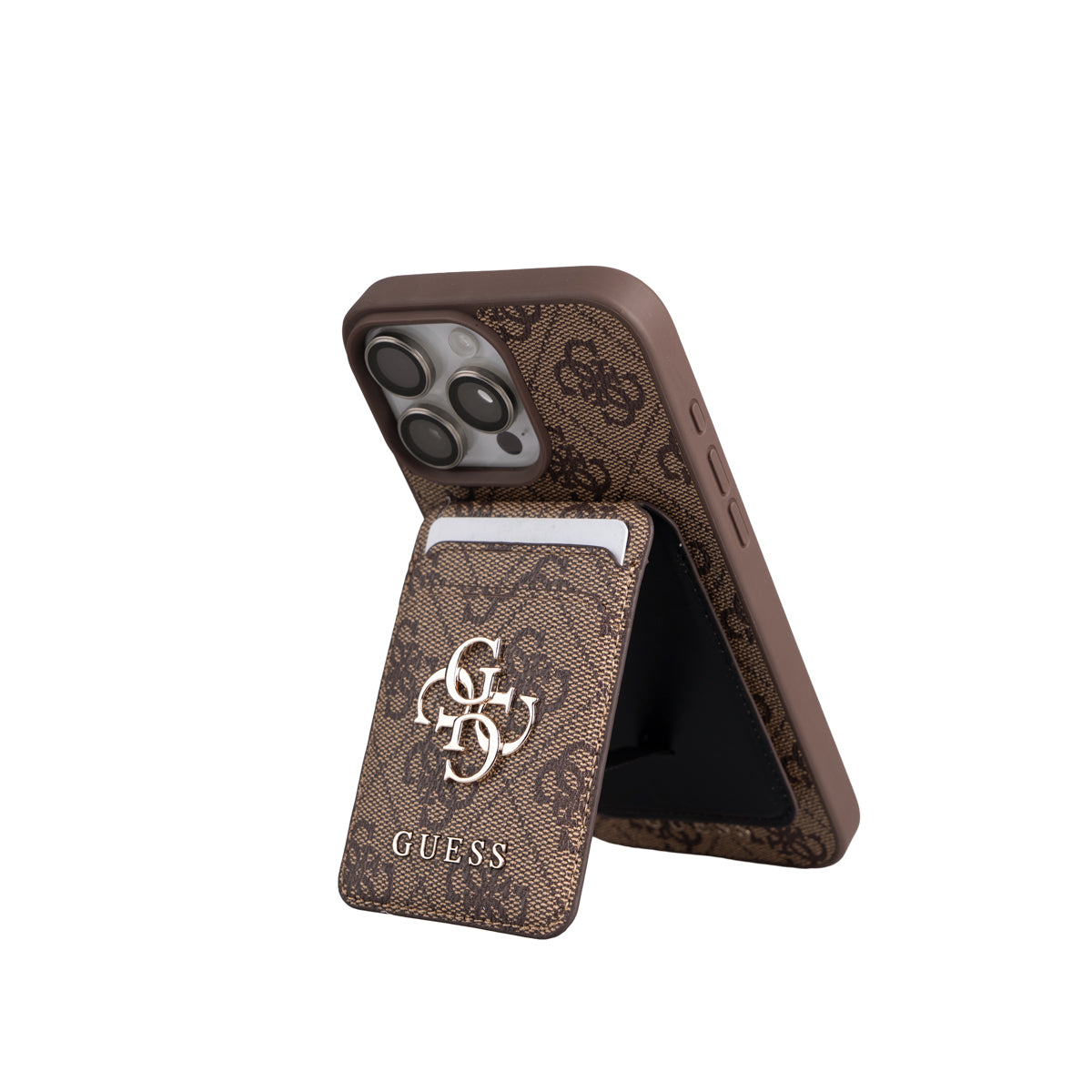 iPhone 16 Pro Max Kılıf Guess Orijinal Lisanslı M-safe Şarj Özellikli 4G Metal Büyük Logolu Kartlıklı Kılıf