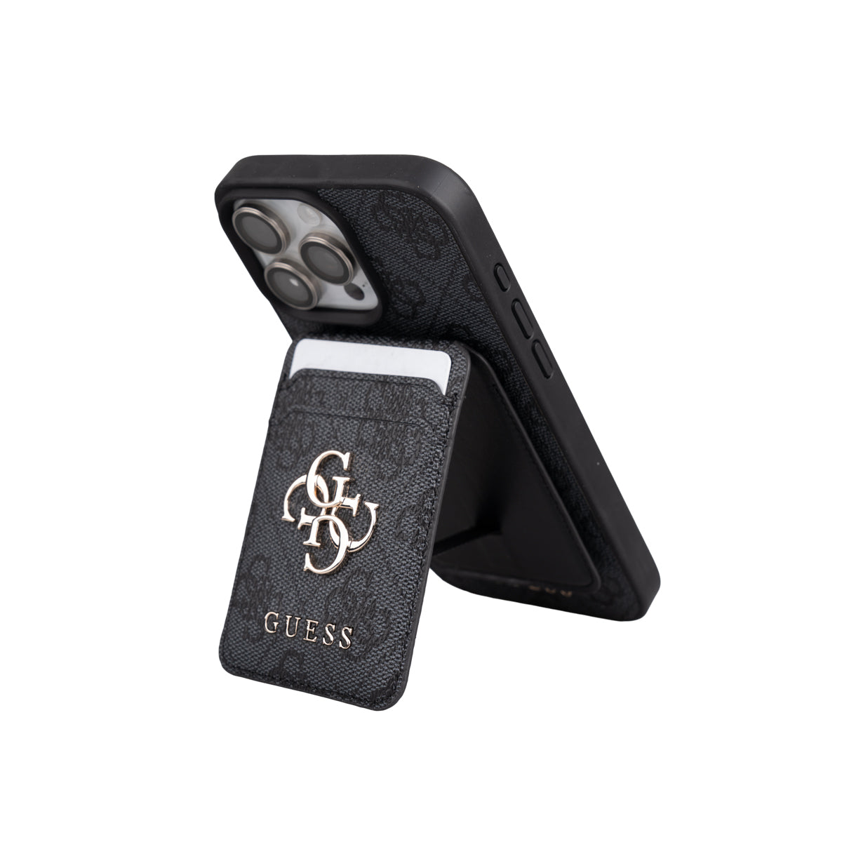 iPhone 16 Pro Max Kılıf Guess Orijinal Lisanslı M-safe Şarj Özellikli 4G Metal Büyük Logolu Kartlıklı Kılıf