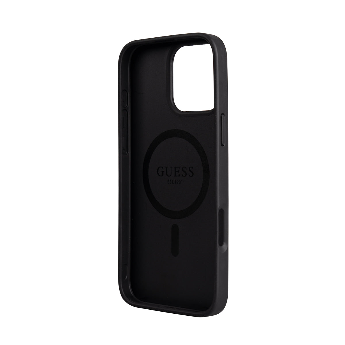 iPhone 16 Pro Max Kılıf Guess Orijinal Lisanslı M-safe Şarj Özellikli 4G Metal Büyük Logolu Kartlıklı Kılıf
