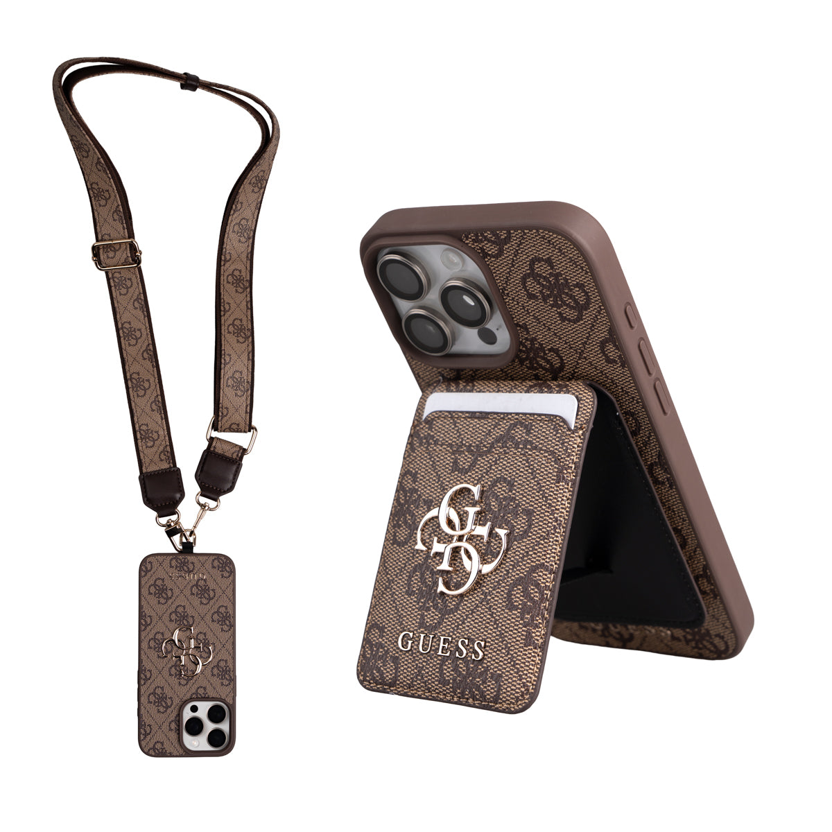 iPhone 16 Pro Max Kılıf Guess Orijinal Lisanslı M-safe Şarj Özellikli Askılı ve 4G Logo Kartlıklı Kılıf
