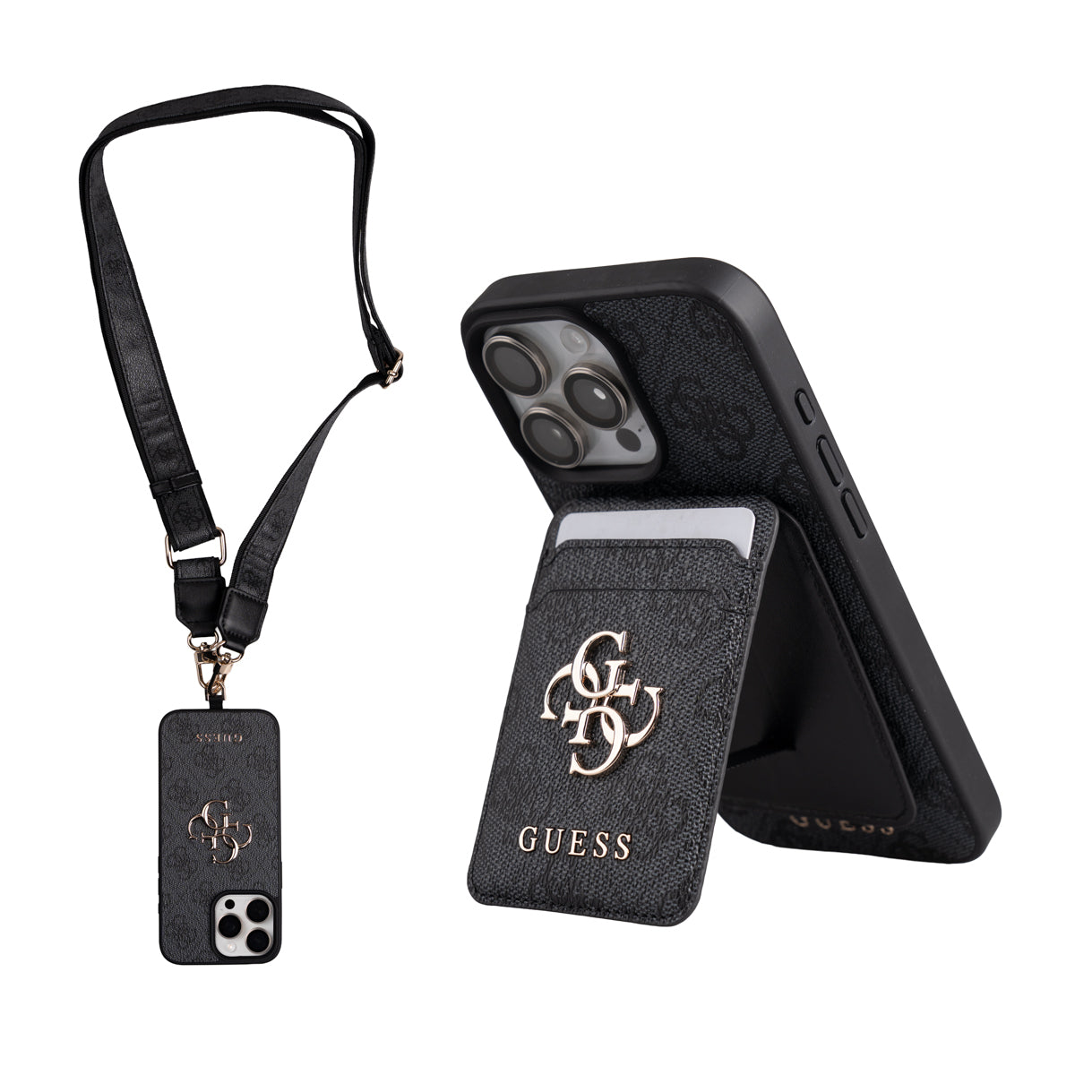 iPhone 16 Pro Max Kılıf Guess Orijinal Lisanslı M-safe Şarj Özellikli Askılı ve 4G Logo Kartlıklı Kılıf
