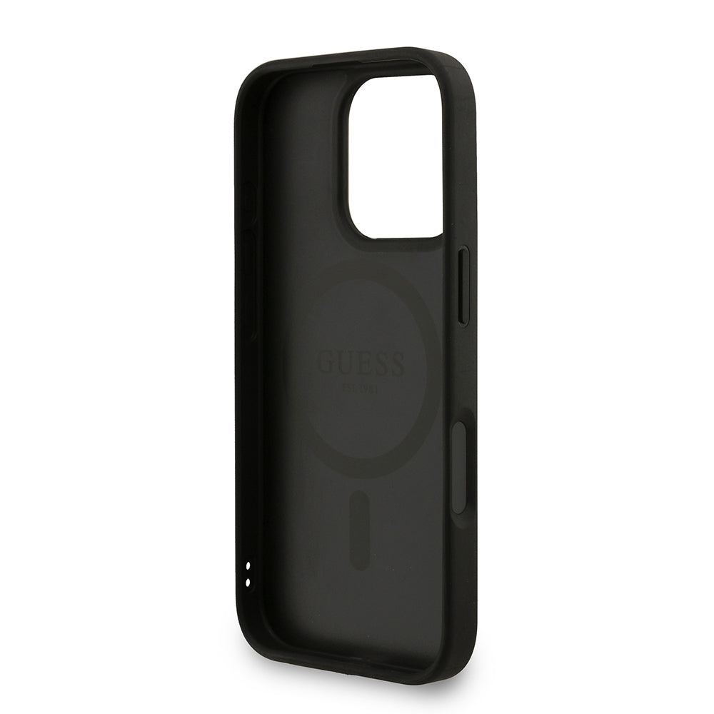 iPhone 16 Pro Max Kılıf Guess Orijinal Lisanslı M-safe Şarj Özellikli PU Deri Bilek Askı İpli Yazı Logolu Kılıf