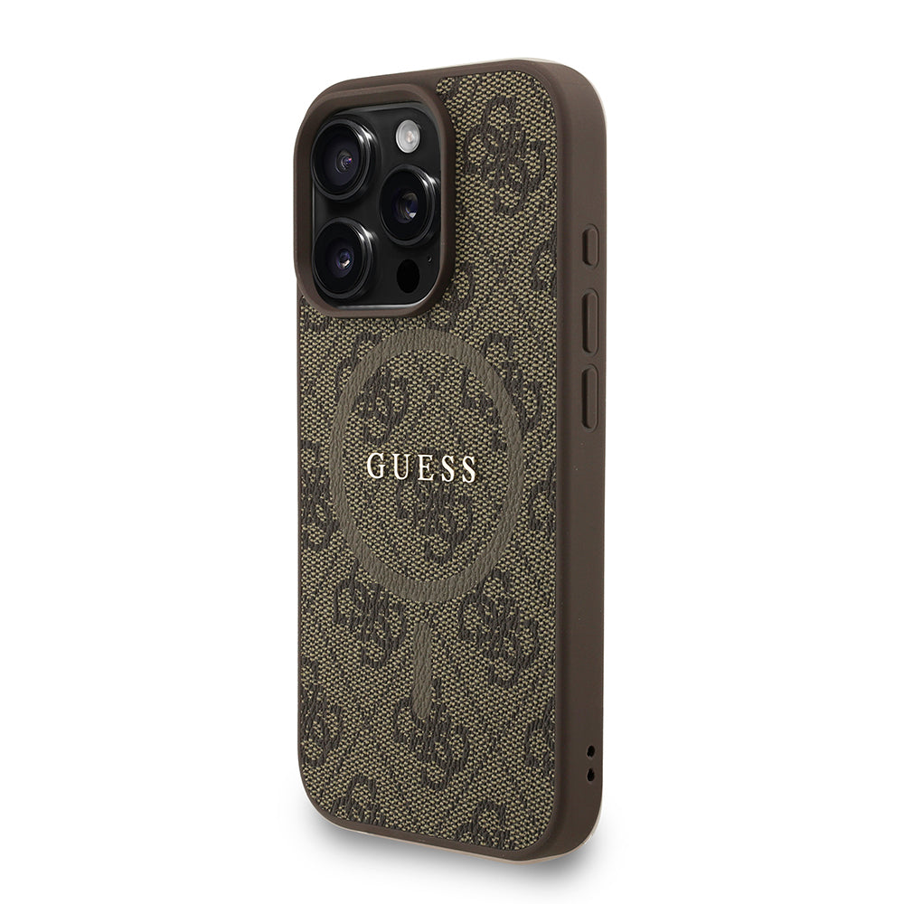 iPhone 16 Pro Max Kılıf Guess Orijinal Lisanslı M-safe Şarj Özellikli PU Deri Bilek Askı İpli Yazı Logolu Kılıf