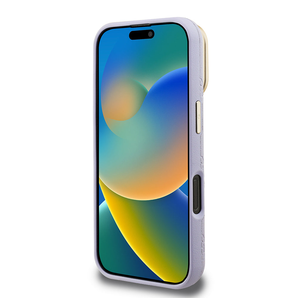 iPhone 16 Pro Max Kılıf Guess Orijinal Lisanslı M-safe Şarj Özellikli Sıcak Baskılı Yazı Logolu Kamera Standlı PU Deri Peony Kılıf