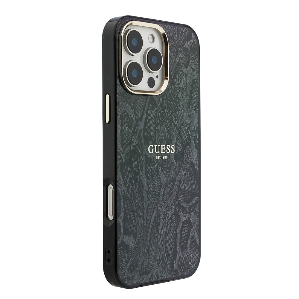 iPhone 16 Pro Max Kılıf Guess Orijinal Lisanslı M-safe Şarj Özellikli Yazı Logolu Python Desenli Kılıf