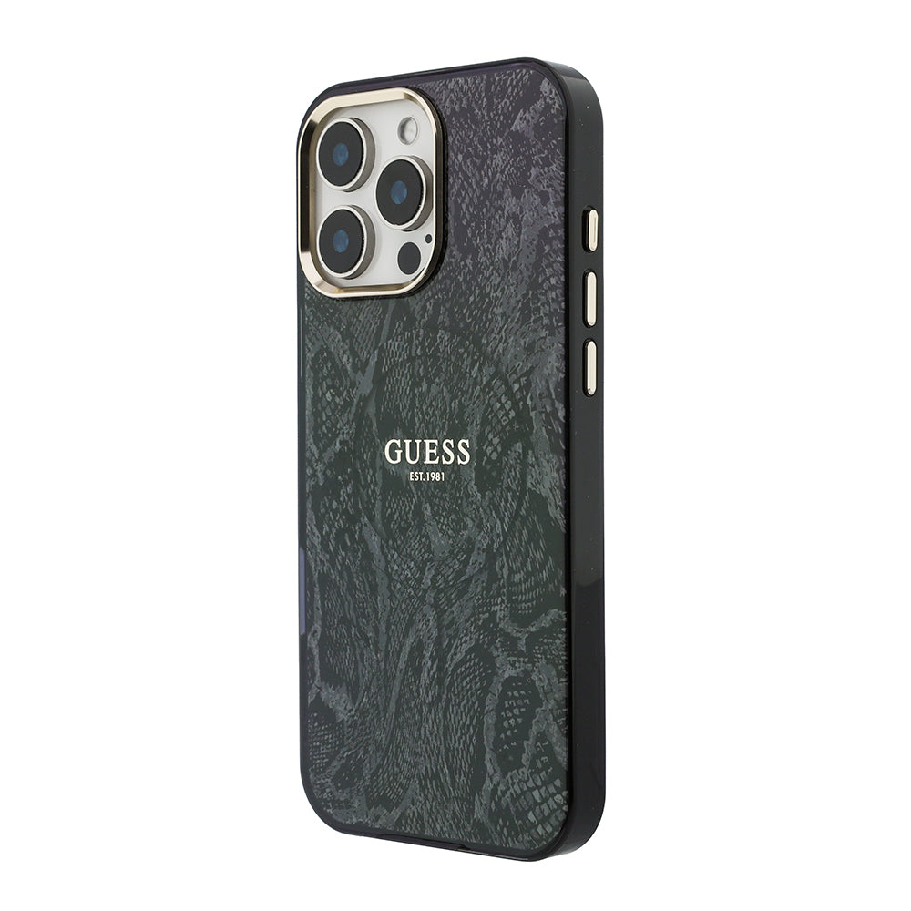 iPhone 16 Pro Max Kılıf Guess Orijinal Lisanslı M-safe Şarj Özellikli Yazı Logolu Python Desenli Kılıf