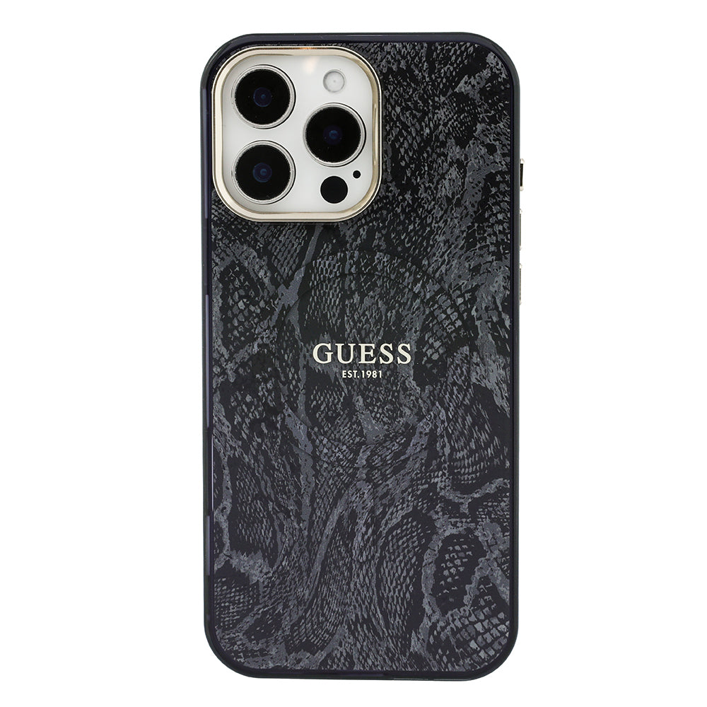 iPhone 16 Pro Max Kılıf Guess Orijinal Lisanslı M-safe Şarj Özellikli Yazı Logolu Python Desenli Kılıf