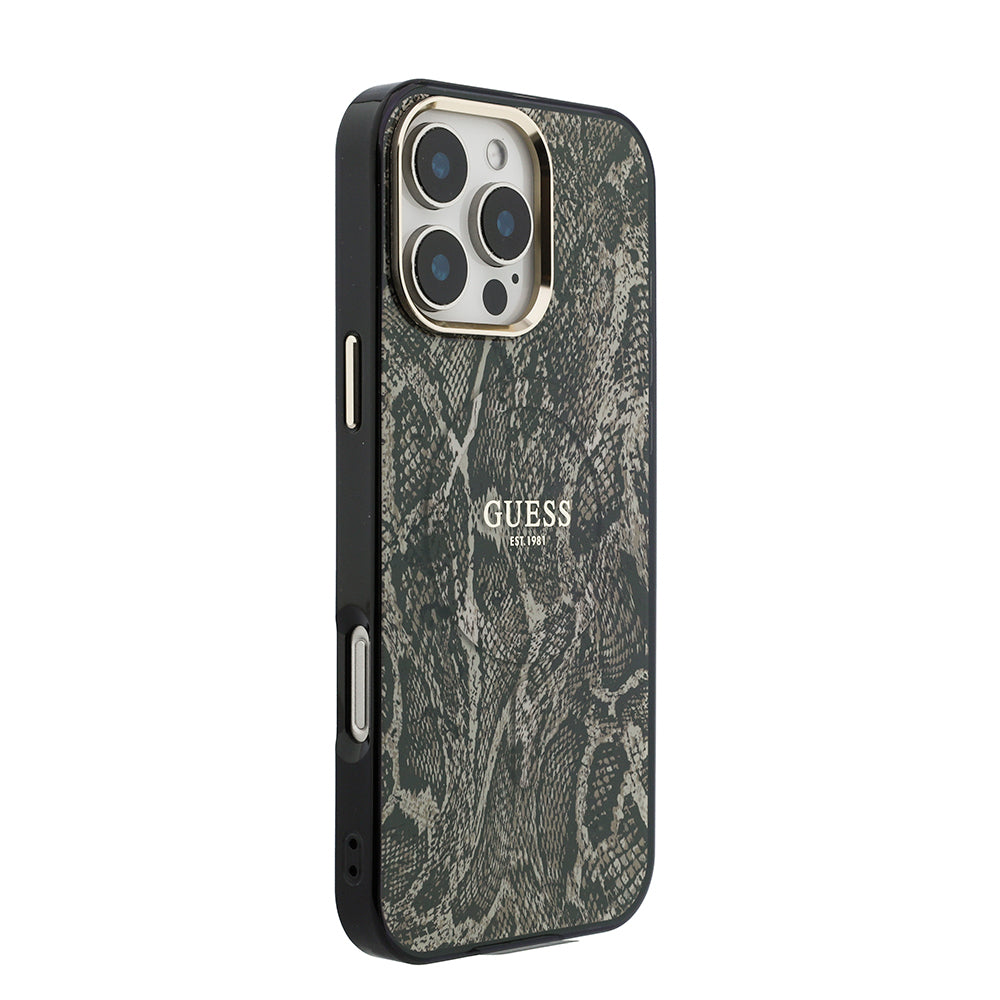 iPhone 16 Pro Max Kılıf Guess Orijinal Lisanslı M-safe Şarj Özellikli Yazı Logolu Python Desenli Kılıf