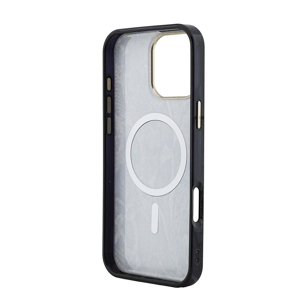 iPhone 16 Pro Max Kılıf Guess Orijinal Lisanslı M-safe Şarj Özellikli Yazı Logolu Python Desenli Kılıf
