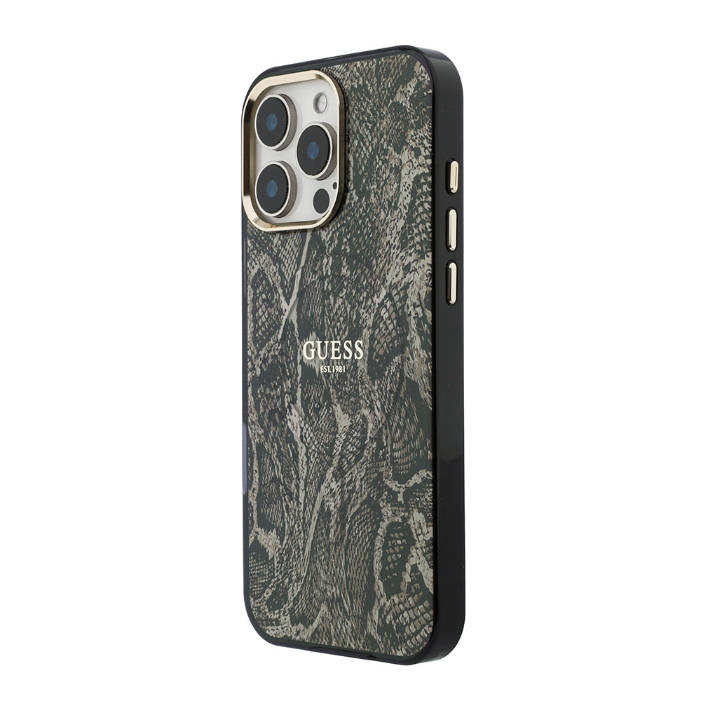 iPhone 16 Pro Max Kılıf Guess Orijinal Lisanslı M-safe Şarj Özellikli Yazı Logolu Python Desenli Kılıf