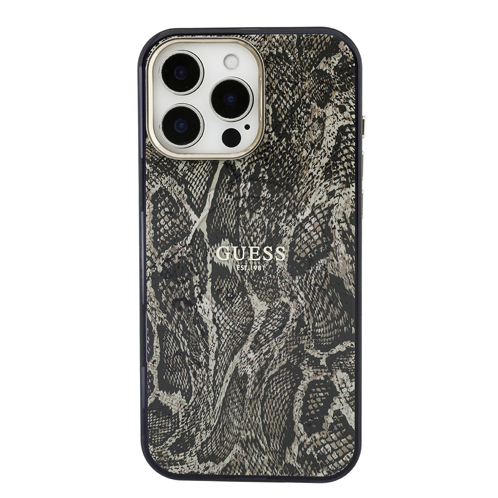 iPhone 16 Pro Max Kılıf Guess Orijinal Lisanslı M-safe Şarj Özellikli Yazı Logolu Python Desenli Kılıf