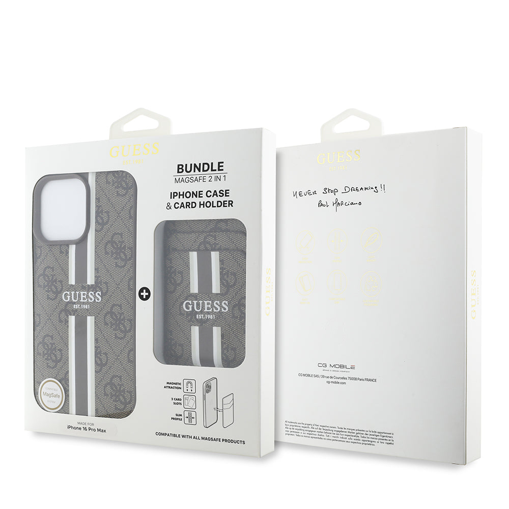 iPhone 16 Pro Max Kılıf Guess Orijinal Lisanslı M-safe Şarj Özellikli 4G Desenli Çizgili Kartlıklı Kılıf