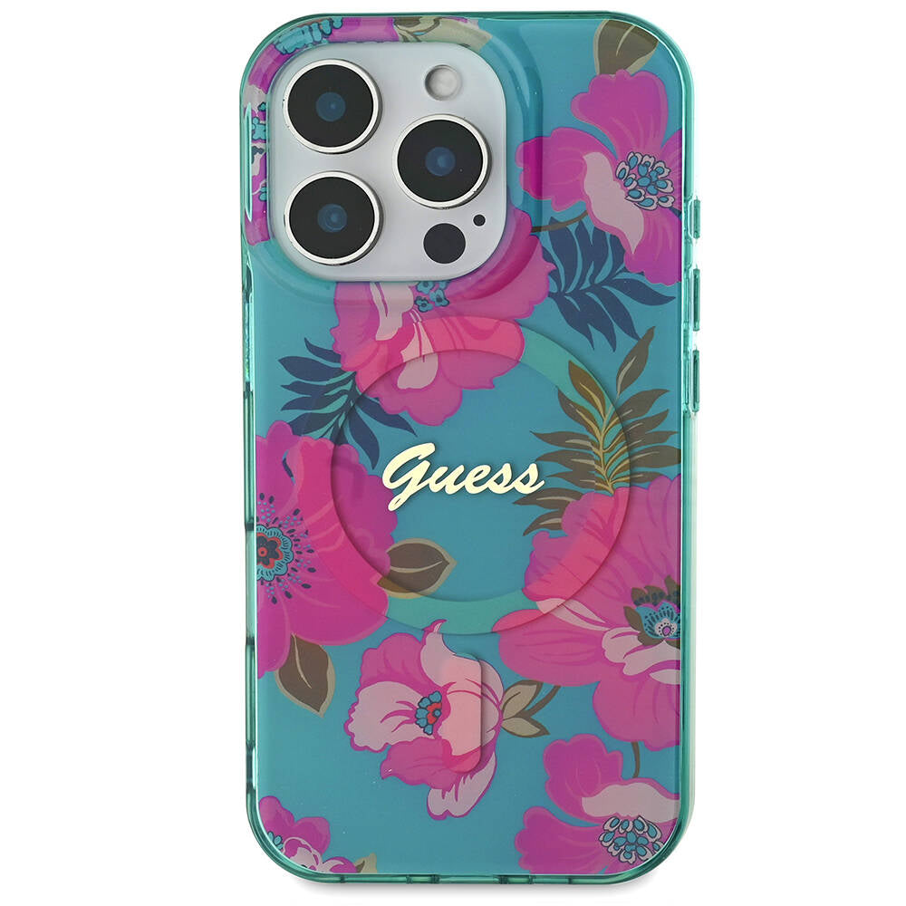 iPhone 16 Pro Max Kılıf Guess Orijinal Lisanslı M-safe Şarj Özellikli Flower Tone On Tone Ring Kılıf