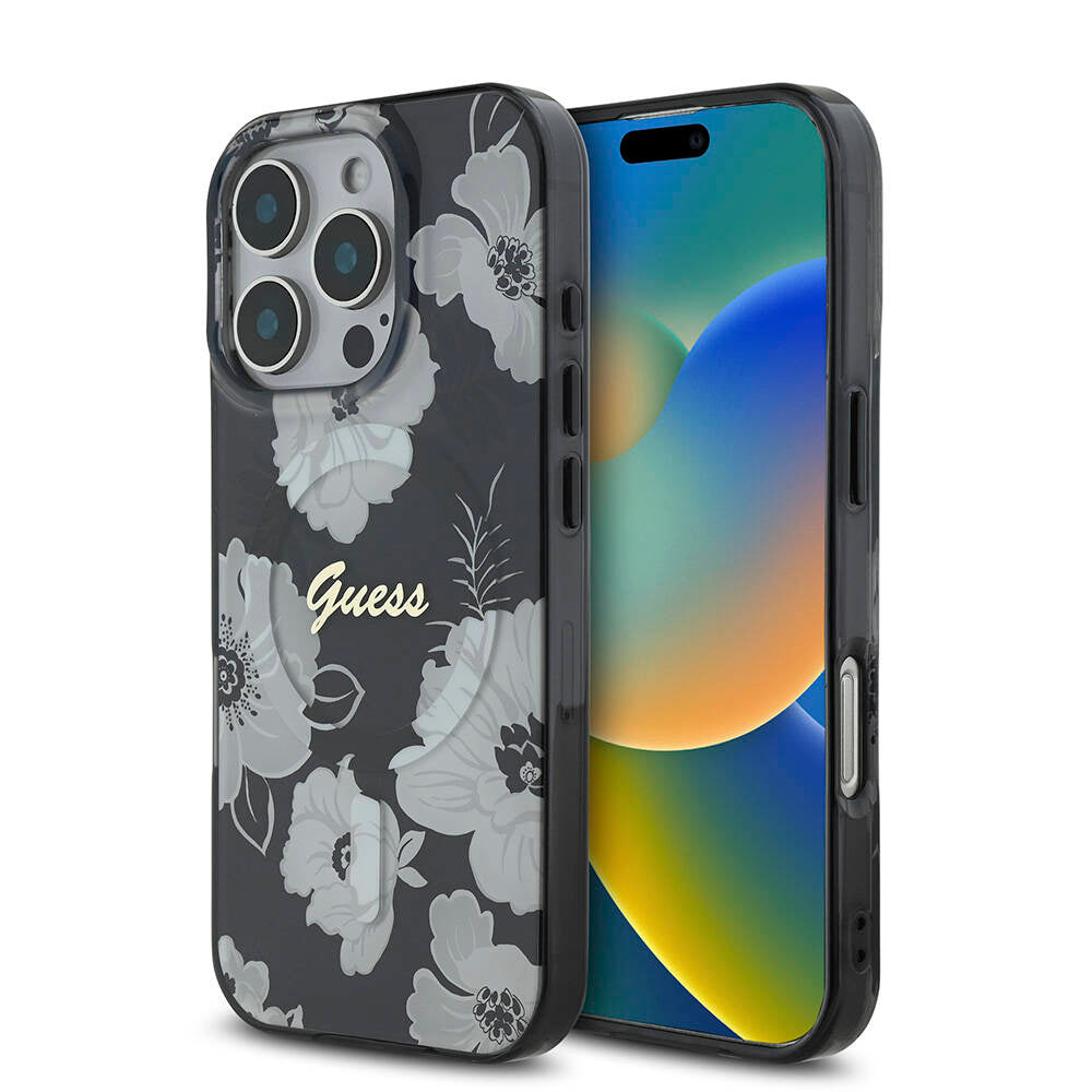 iPhone 16 Pro Max Kılıf Guess Orijinal Lisanslı M-safe Şarj Özellikli Flower Tone On Tone Ring Kılıf