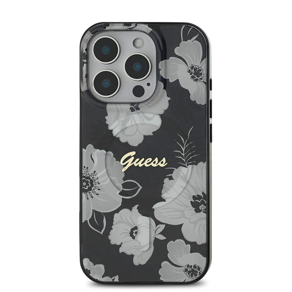 iPhone 16 Pro Max Kılıf Guess Orijinal Lisanslı M-safe Şarj Özellikli Flower Tone On Tone Ring Kılıf