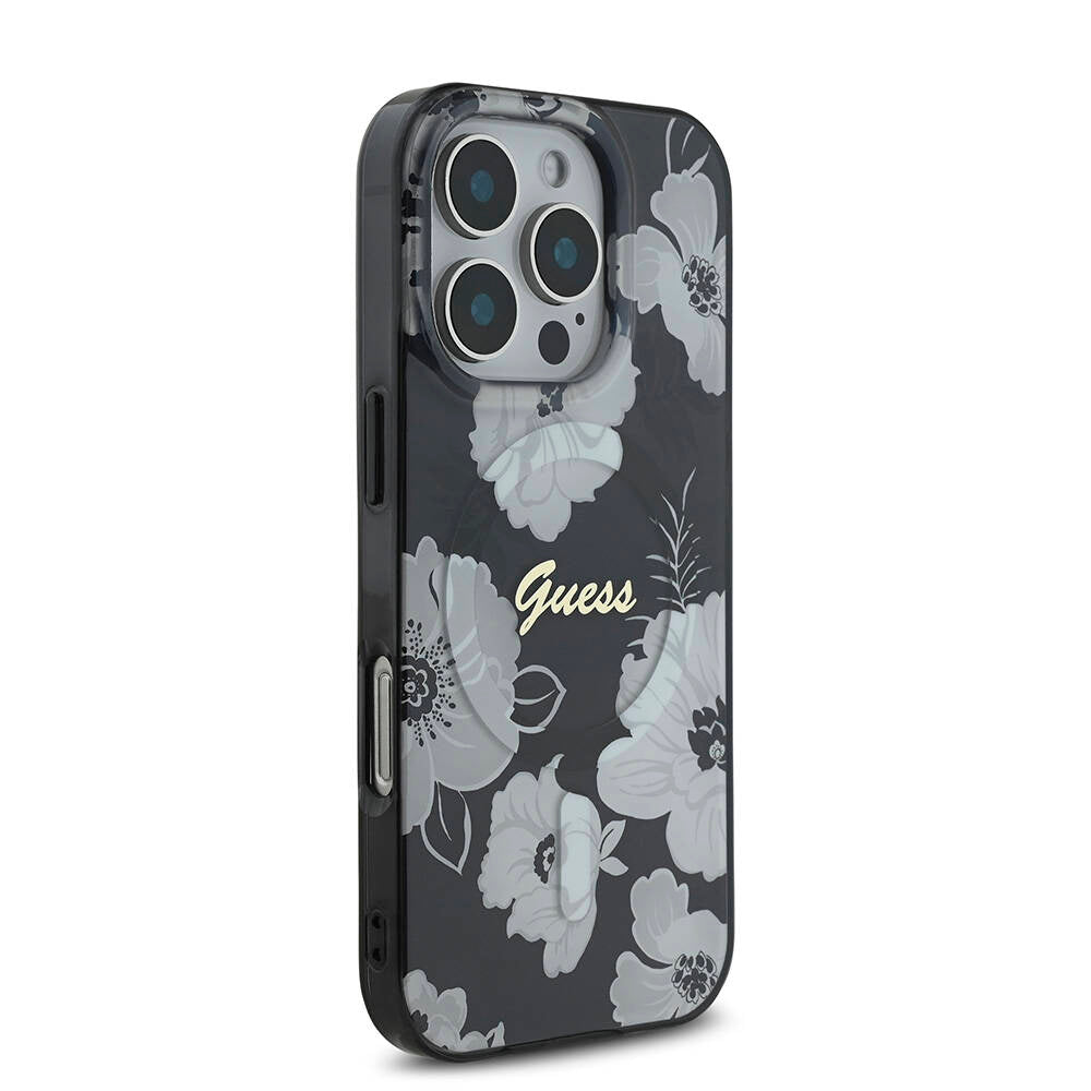 iPhone 16 Pro Max Kılıf Guess Orijinal Lisanslı M-safe Şarj Özellikli Flower Tone On Tone Ring Kılıf