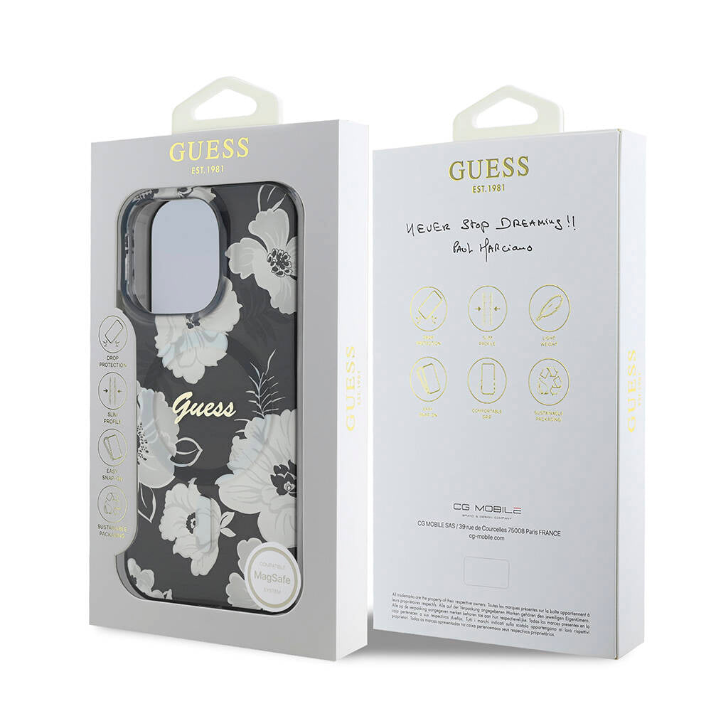 iPhone 16 Pro Max Kılıf Guess Orijinal Lisanslı M-safe Şarj Özellikli Flower Tone On Tone Ring Kılıf