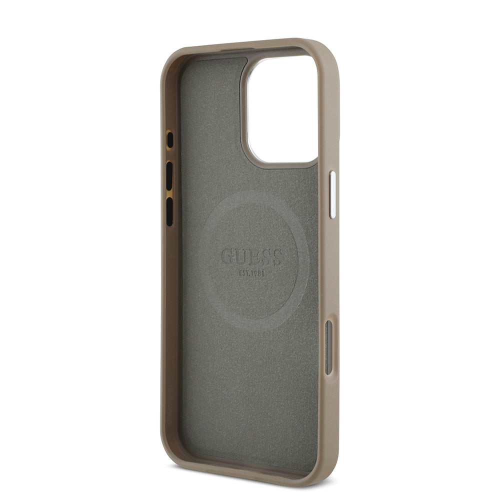 iPhone 16 Pro Max Kılıf Guess Orijinal Lisanslı M-safe Şarj Özellikli Grained Triangle Kılıf
