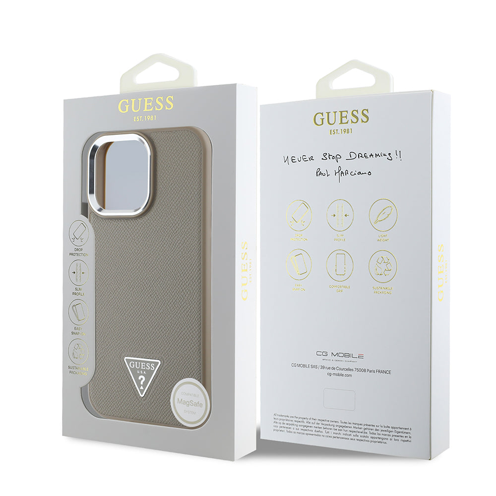 iPhone 16 Pro Max Kılıf Guess Orijinal Lisanslı M-safe Şarj Özellikli Grained Triangle Kılıf
