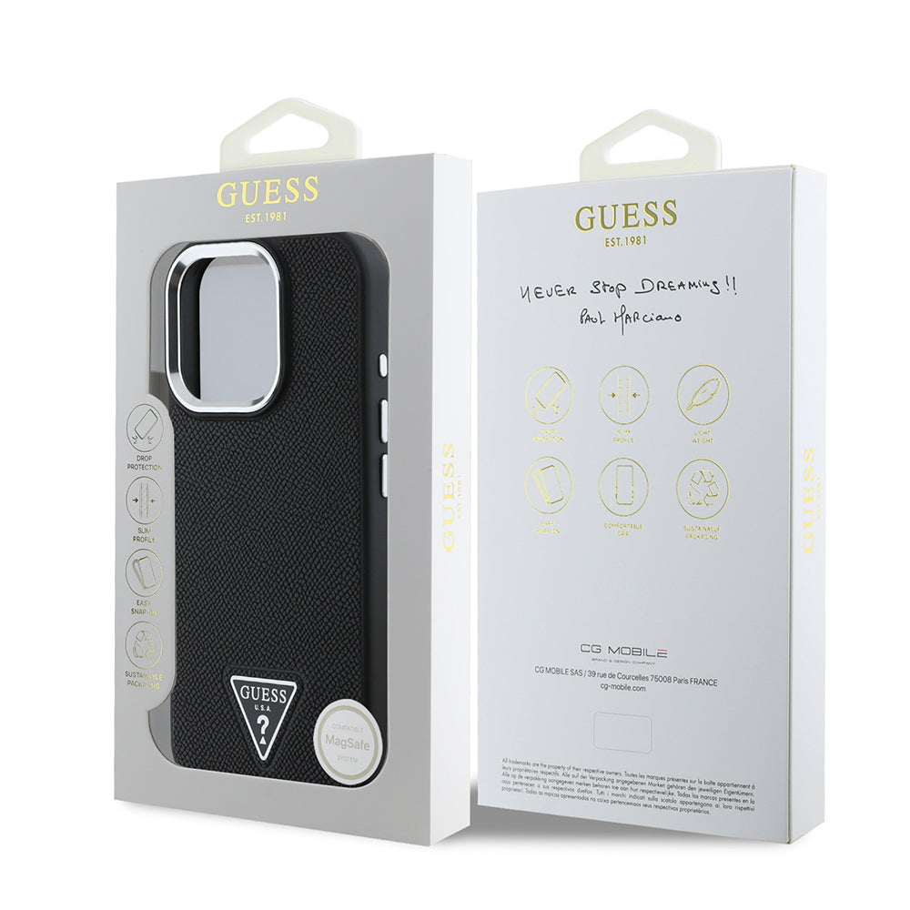 iPhone 16 Pro Max Kılıf Guess Orijinal Lisanslı M-safe Şarj Özellikli Grained Triangle Kılıf