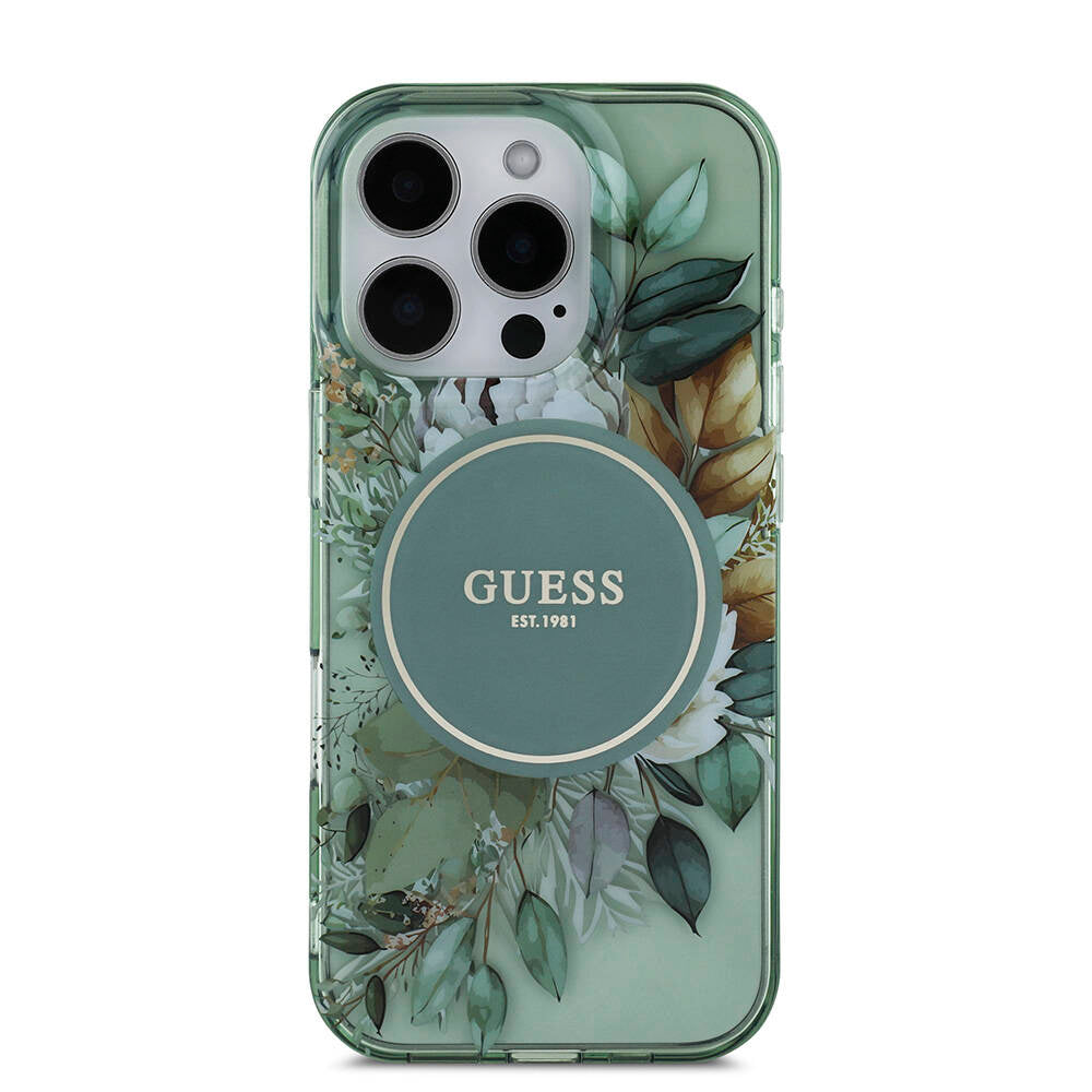 iPhone 16 Pro Max Kılıf Guess Orijinal Lisanslı M-safe Şarj Özellikli IML Baskılı Çiçek İnci Bileklikli Kılıf