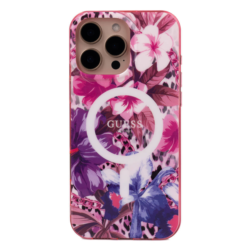 iPhone 16 Pro Max Kılıf Guess Orijinal Lisanslı M-safe Şarj Özellikli IML Baskılı Jungle Ring Kılıf