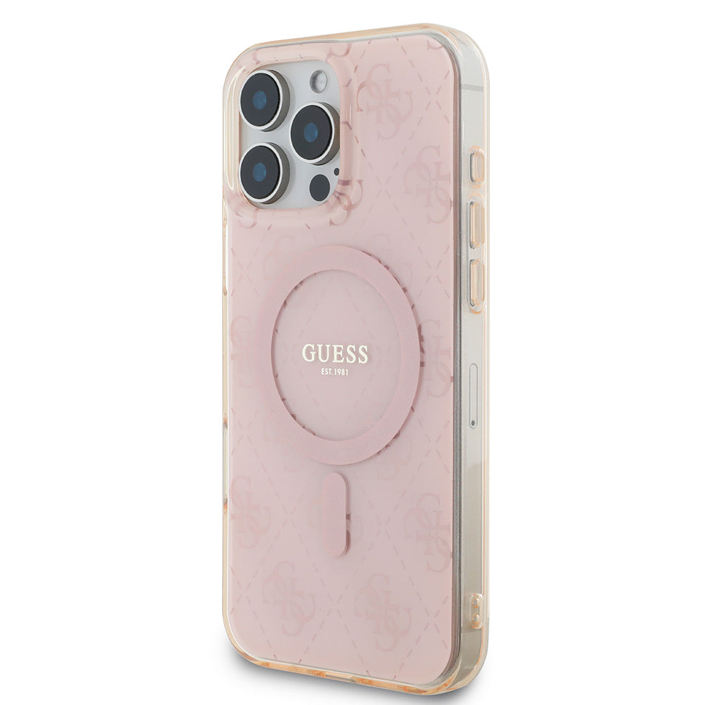 iPhone 16 Pro Max Kılıf Guess Orijinal Lisanslı M-safe Şarj Özellikli IML Baskılı Klasik Logolu 4G Desenli Kılıf