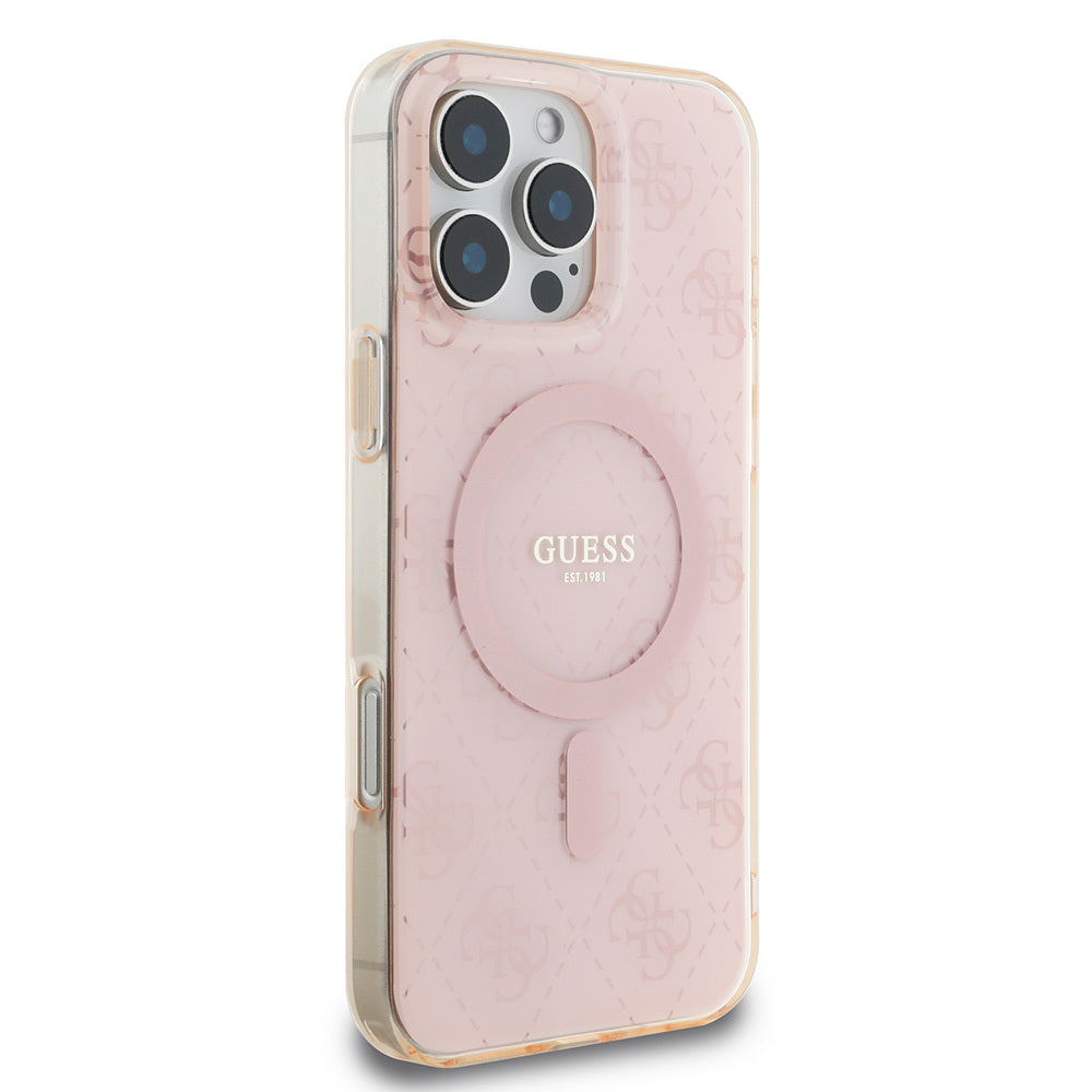 iPhone 16 Pro Max Kılıf Guess Orijinal Lisanslı M-safe Şarj Özellikli IML Baskılı Klasik Logolu 4G Desenli Kılıf