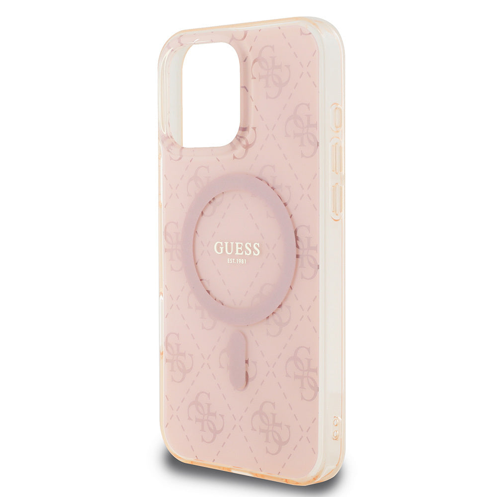 iPhone 16 Pro Max Kılıf Guess Orijinal Lisanslı M-safe Şarj Özellikli IML Baskılı Klasik Logolu 4G Desenli Kılıf
