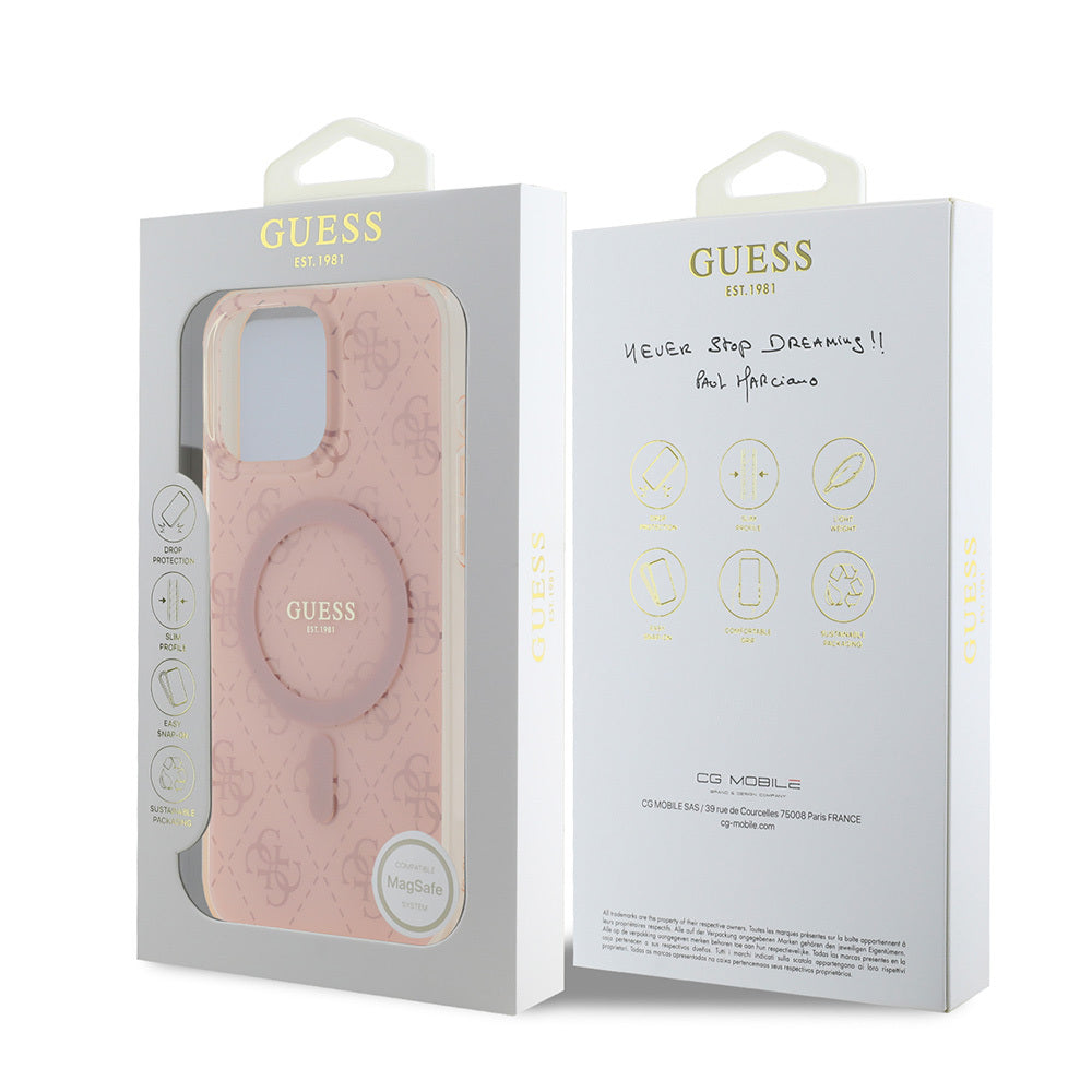 iPhone 16 Pro Max Kılıf Guess Orijinal Lisanslı M-safe Şarj Özellikli IML Baskılı Klasik Logolu 4G Desenli Kılıf