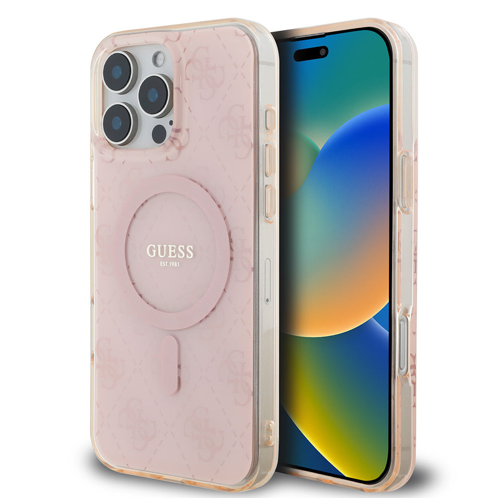 iPhone 16 Pro Max Kılıf Guess Orijinal Lisanslı M-safe Şarj Özellikli IML Baskılı Klasik Logolu 4G Desenli Kılıf