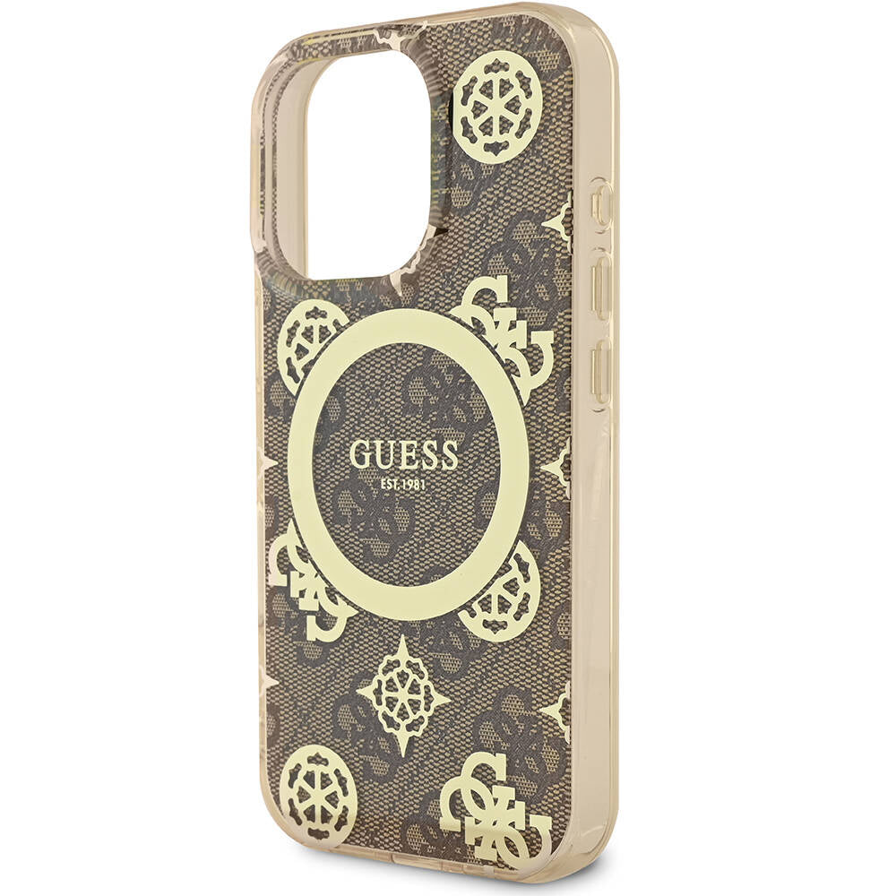 iPhone 16 Pro Max Kılıf Guess Orijinal Lisanslı M-safe Şarj Özellikli IML Peony ve 4G Desenli Klasik Logolu Kılıf