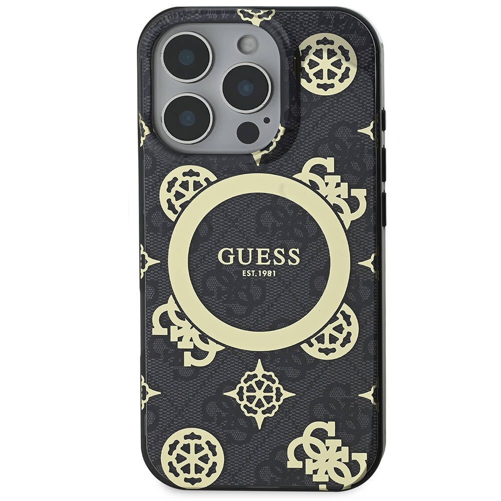 iPhone 16 Pro Max Kılıf Guess Orijinal Lisanslı M-safe Şarj Özellikli IML Peony ve 4G Desenli Klasik Logolu Kılıf