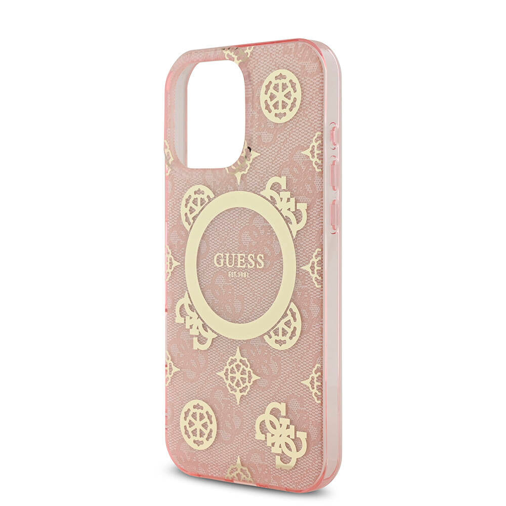 iPhone 16 Pro Max Kılıf Guess Orijinal Lisanslı M-safe Şarj Özellikli IML Peony ve 4G Desenli Klasik Logolu Kılıf