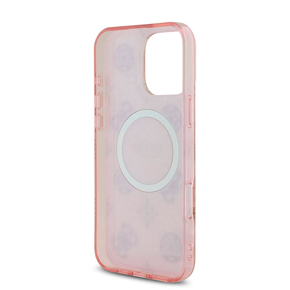 iPhone 16 Pro Max Kılıf Guess Orijinal Lisanslı M-safe Şarj Özellikli IML Peony ve 4G Desenli Klasik Logolu Kılıf