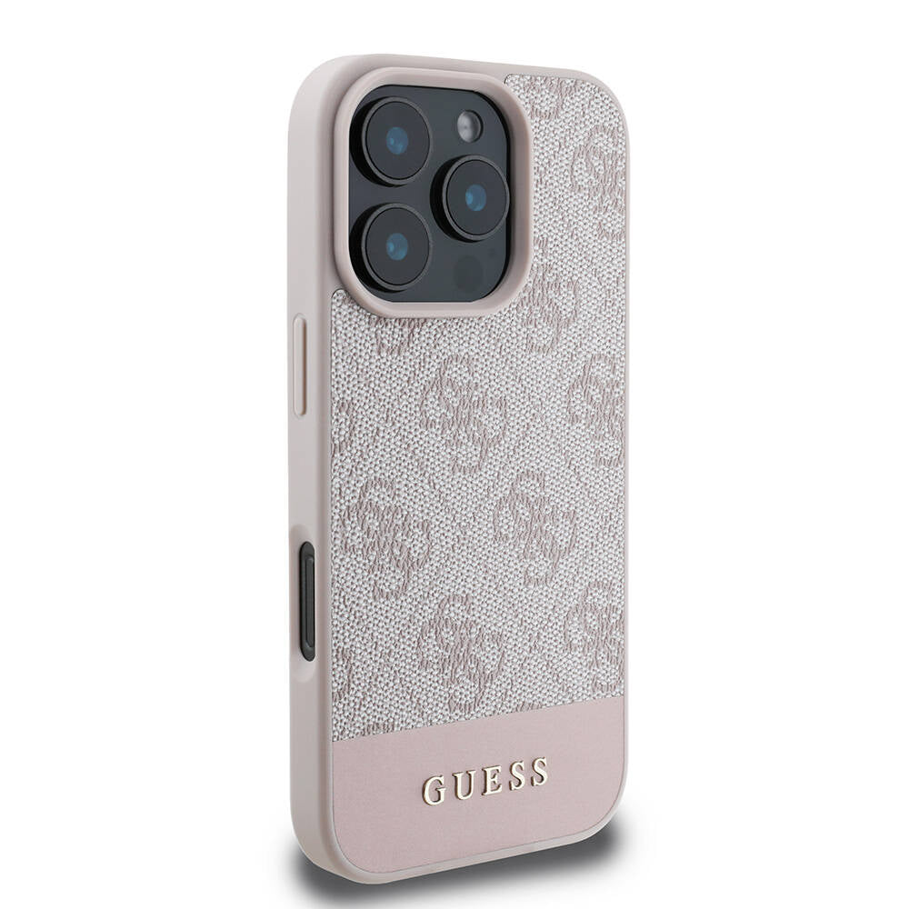 iPhone 16 Pro Max Kılıf Guess Orijinal Lisanslı M-safe Şarj Özellikli PU Deri Şerit Logo Dizaynlı Kılıf