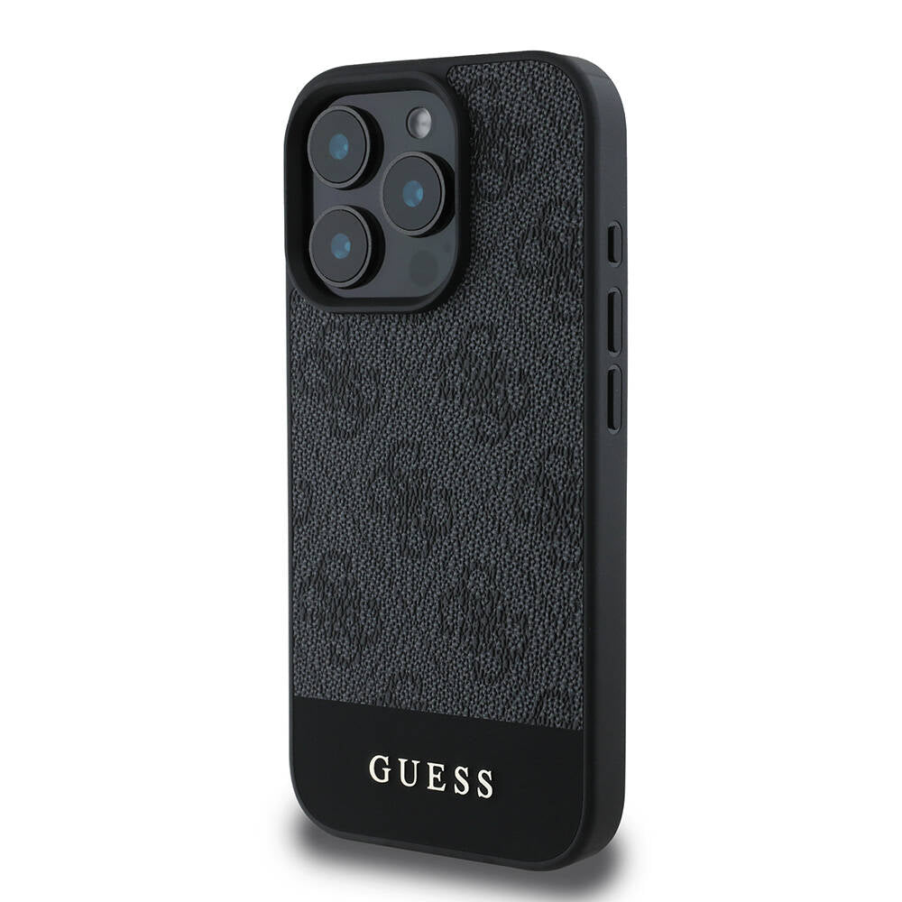 iPhone 16 Pro Max Kılıf Guess Orijinal Lisanslı M-safe Şarj Özellikli PU Deri Şerit Logo Dizaynlı Kılıf