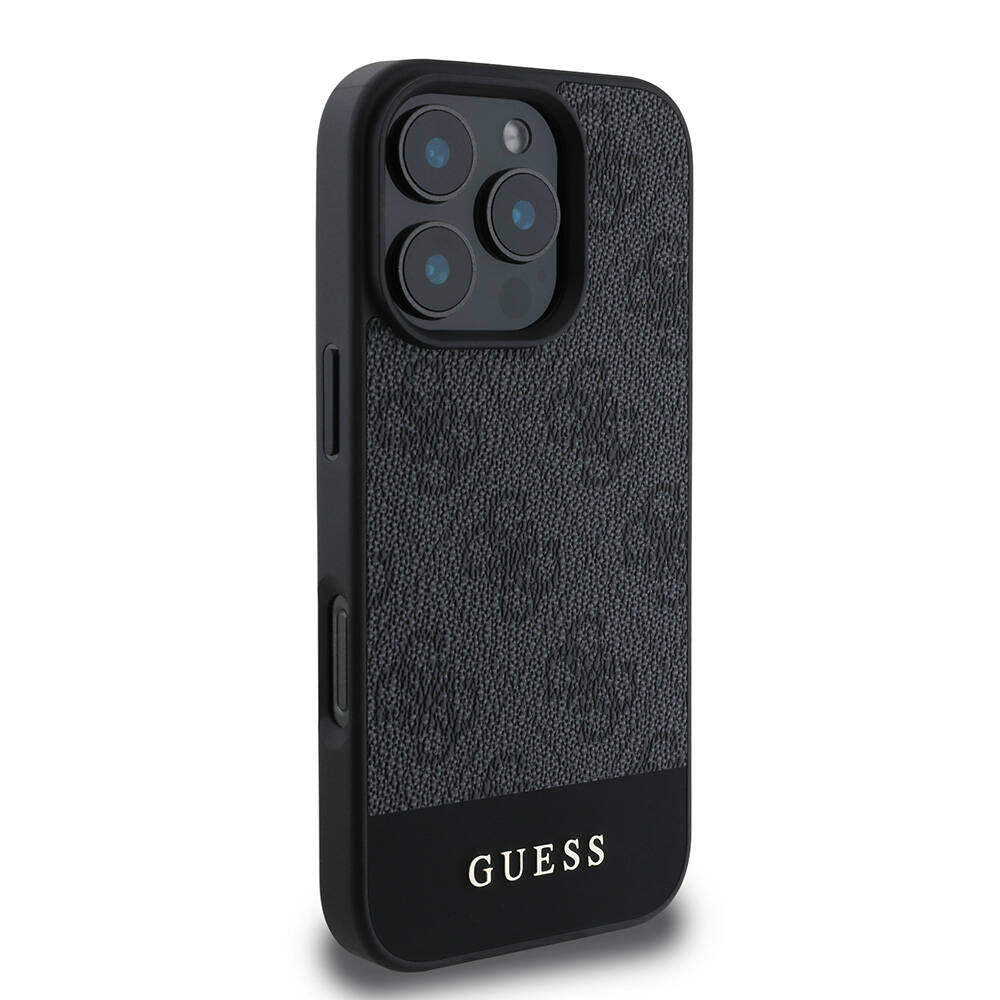 iPhone 16 Pro Max Kılıf Guess Orijinal Lisanslı M-safe Şarj Özellikli PU Deri Şerit Logo Dizaynlı Kılıf