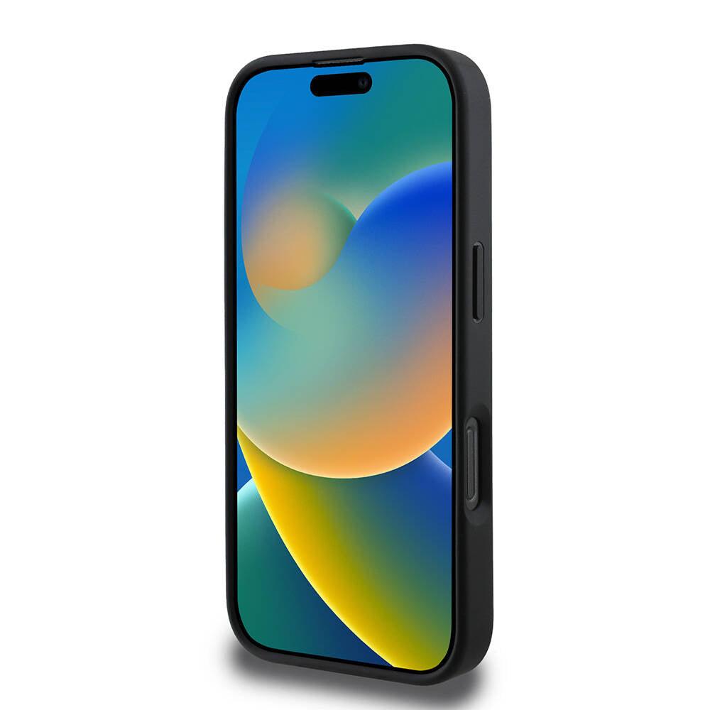 iPhone 16 Pro Max Kılıf Guess Orijinal Lisanslı M-safe Şarj Özellikli PU Deri Şerit Logo Dizaynlı Kılıf